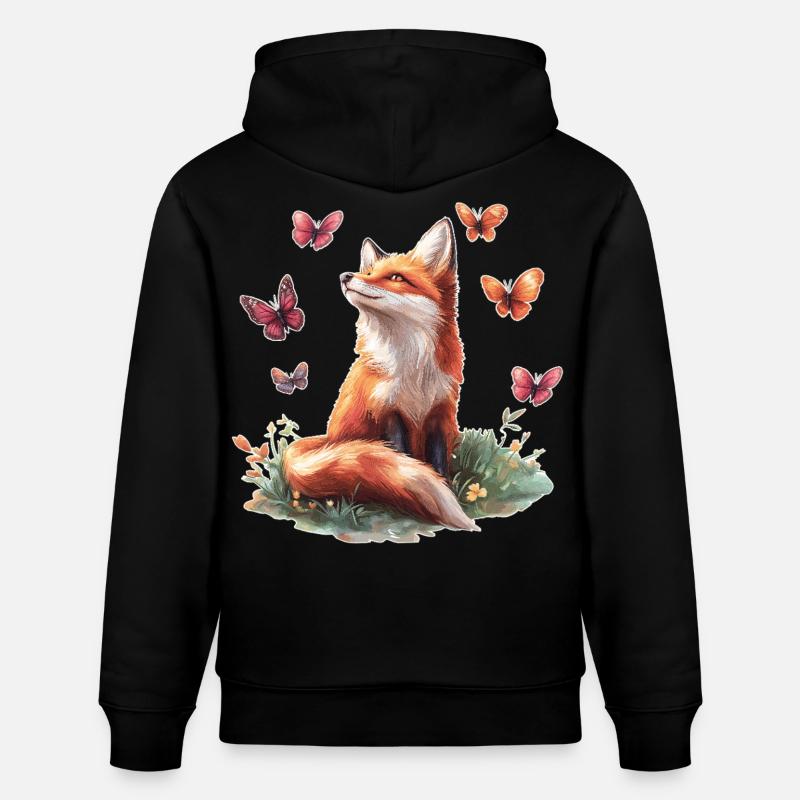 Renard avec des papillons - Sweat à capuche bio CRUISER Stanley/Stella Unisexe - noir