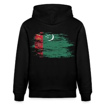 Turkmenistan Flagge - Stanley/Stella Unisex Bio-Hoodie CRUISER  - Schwarz - Hinten - Alina (178cm)
