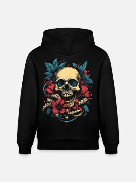 Tropical skull with flowers - Stanley/Stella CRUISER Unisex Organic Hoodie - black