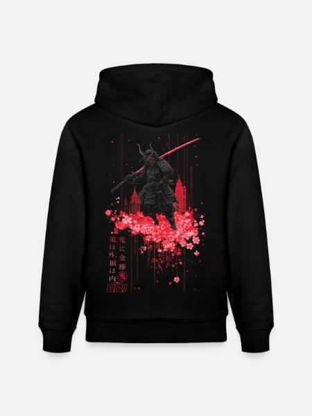 Oni - samurai mit Sakura Kirschblüten - Stanley/Stella Unisex Bio-Hoodie CRUISER - Schwarz