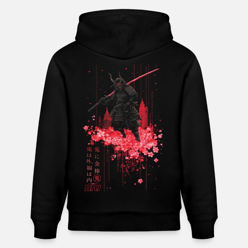 Oni - samurai mit Sakura Kirschblüten - Stanley/Stella Unisex Bio-Hoodie CRUISER - Schwarz