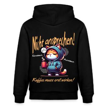 Nicht ansprechen erst Kaffee - Stanley/Stella Unisex Bio-Hoodie CRUISER  - Schwarz - Hinten - Alina (178cm)
