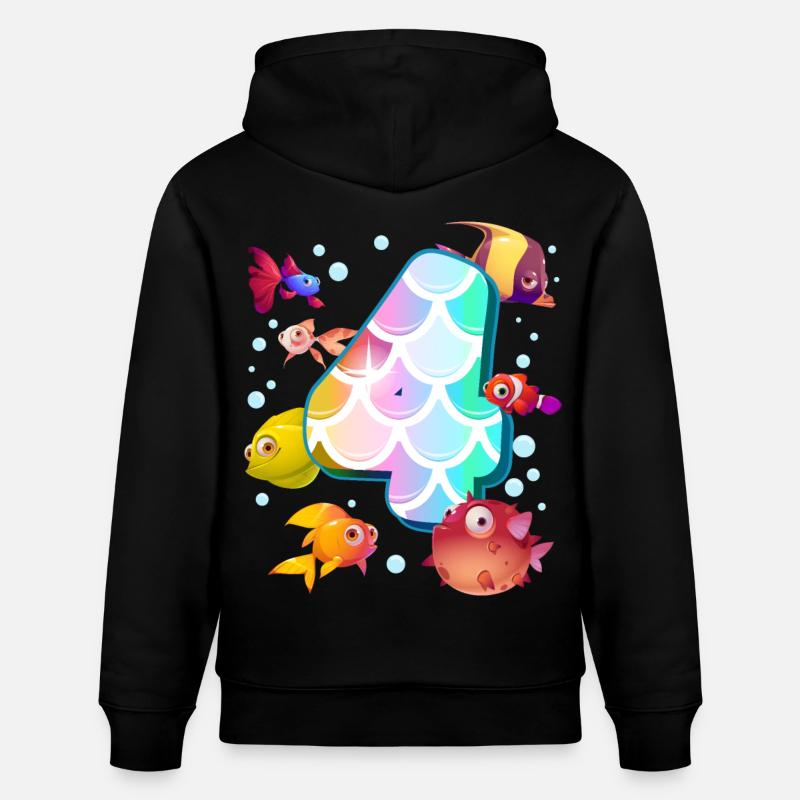 4e anniversaire | Rainbow Fish Anniversaire | - Sweat à capuche bio CRUISER Stanley/Stella Unisexe - noir