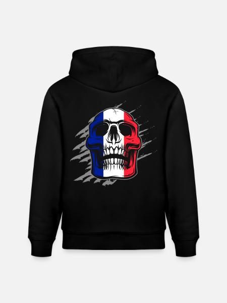 France Flag Skull - Stanley/Stella CRUISER Unisex Organic Hoodie - black