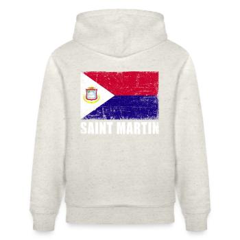 St. Martin Flagge Grunge St. Martin Fahne - Stanley/Stella Unisex Bio-Hoodie CRUISER  - Beige meliert - Hinten - Alina (178cm)