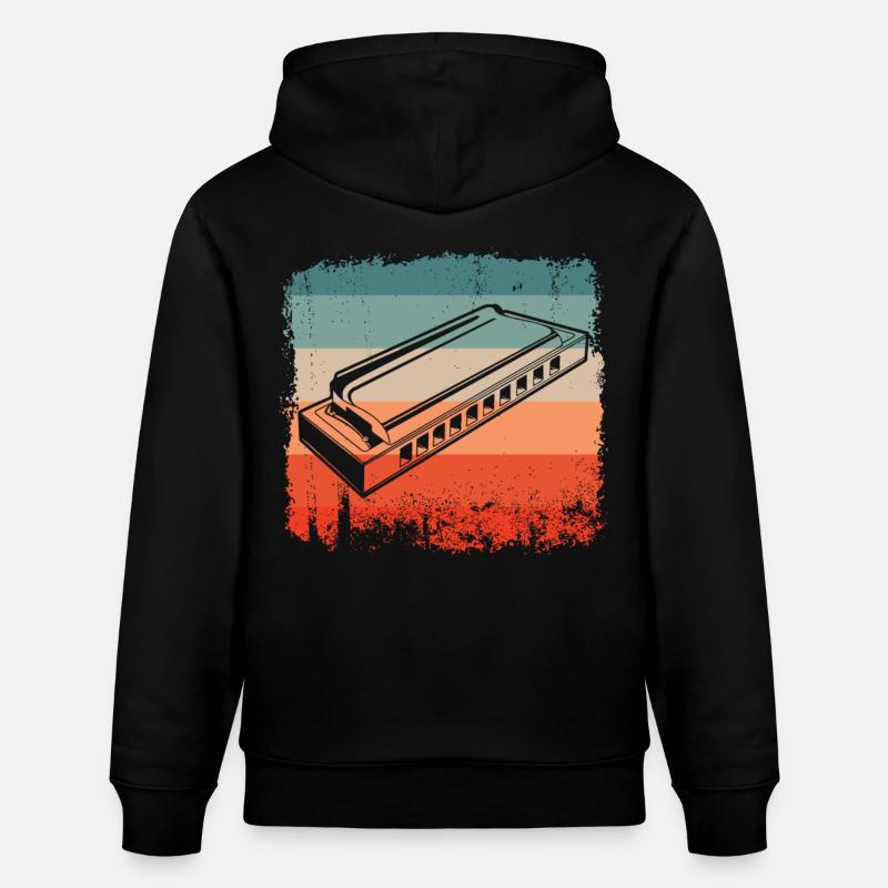 Retro Harmonica Player Silhouette - Stanley/Stella CRUISER Unisex Organic Hoodie - black