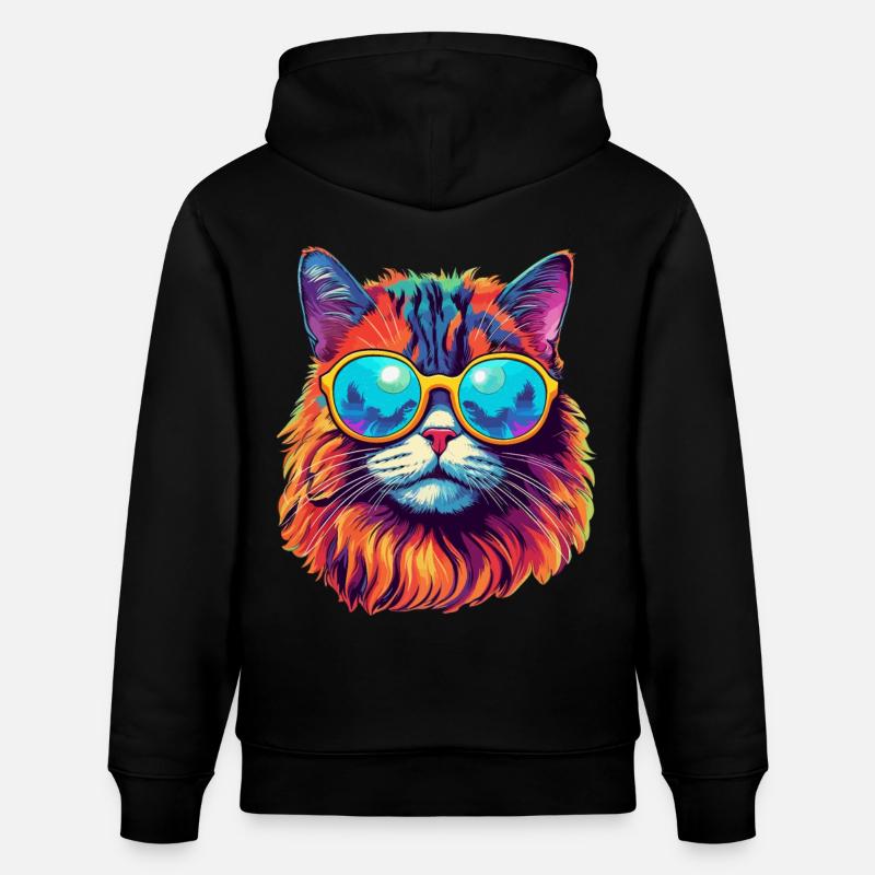 Chat Hippie 60s 70s - Sweat à capuche bio CRUISER Stanley/Stella Unisexe - noir