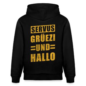 Servus Grüezi and Hello - Stanley/Stella CRUISER Unisex Organic Hoodie - black - Back - Alina (178cm)