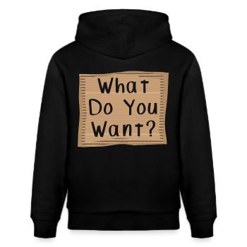 What do you want? Cardboad Message - Stanley/Stella Unisex Bio-Hoodie CRUISER  - Schwarz - Hinten - Alina (178cm)