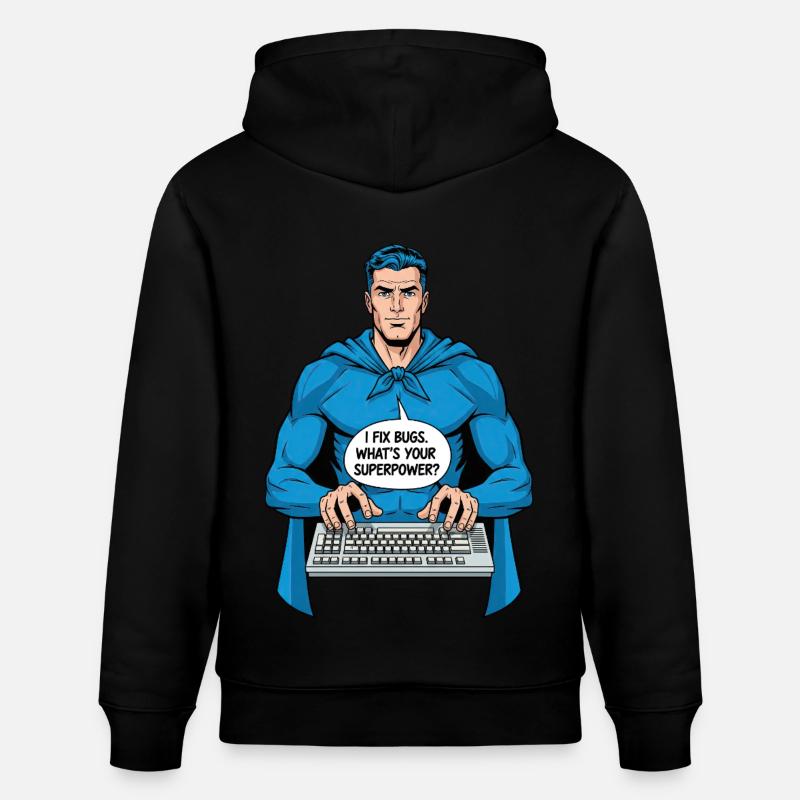 Superheld: Ich fixiere Bugs! - Stanley/Stella Unisex Bio-Hoodie CRUISER  - Schwarz