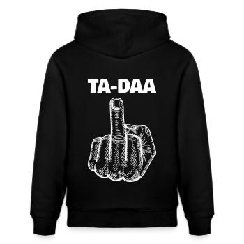 Mittelfinger Ta Daa Stinkefinger - Stanley/Stella Unisex Bio-Hoodie CRUISER  - Schwarz - Hinten - Alina (178cm)