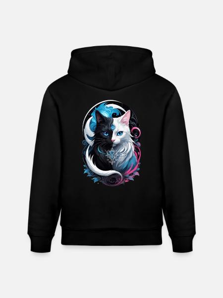 Chat fantasy yin et yang - Sweat à capuche bio CRUISER Stanley/Stella Unisexe - noir