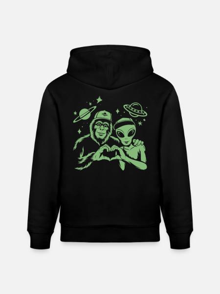 Bigfoot & Alien – Space Love - Stanley/Stella Unisex Bio-Hoodie CRUISER  - Schwarz
