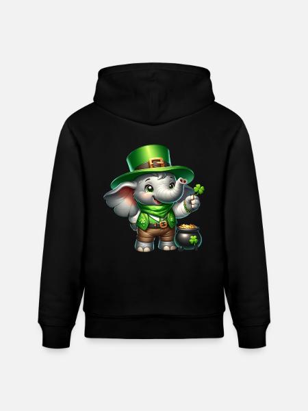 St. Patrick's Day Elephant Celebration - Stanley/Stella CRUISER Unisex Organic Hoodie - black