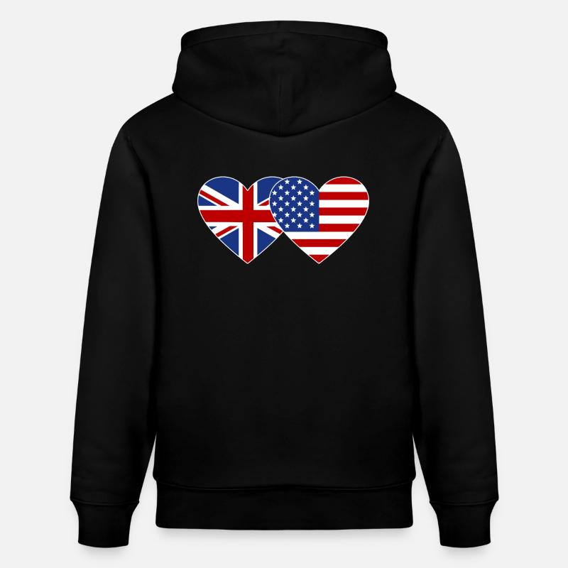Royaume-Uni États-Unis Drapeau Coeur - Sweat à capuche bio CRUISER Stanley/Stella Unisexe - noir