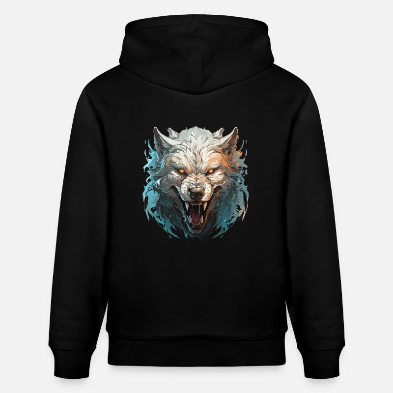 Loup - Illustration - Sweat à capuche bio CRUISER Stanley/Stella Unisexe - noir