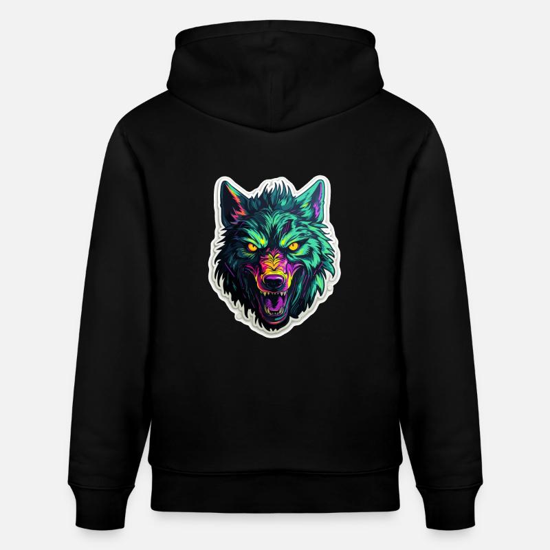 Loup - Illustration - Sweat à capuche bio CRUISER Stanley/Stella Unisexe - noir