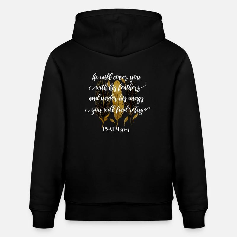 Bibelvers Psalm 91:4 - Stanley/Stella Unisex Bio-Hoodie CRUISER  - Schwarz