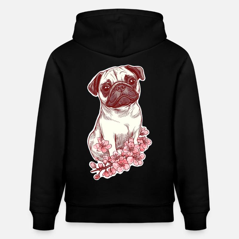 Mops mit Blüten - Stanley/Stella Unisex Bio-Hoodie CRUISER  - Schwarz