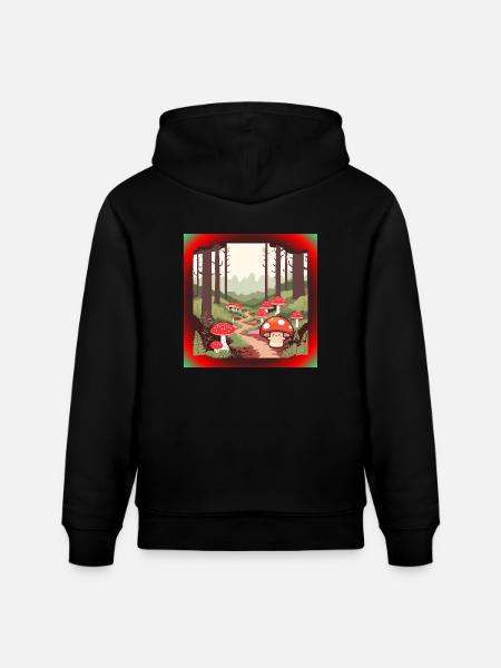 Mushrooms in the forest - Stanley/Stella CRUISER Unisex Organic Hoodie - black