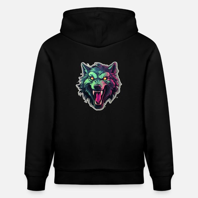 Loup - Illustration - Sweat à capuche bio CRUISER Stanley/Stella Unisexe - noir