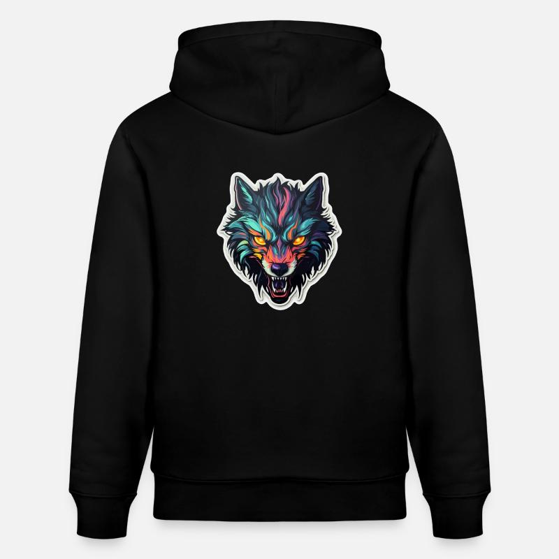 Loup - Illustration - Sweat à capuche bio CRUISER Stanley/Stella Unisexe - noir