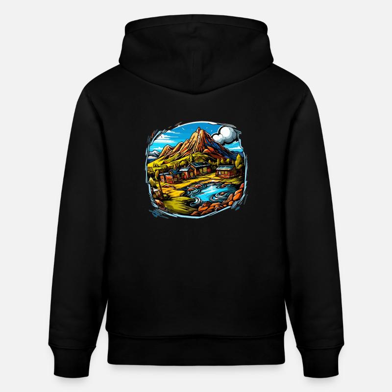 Paysage - Illustration - Sweat à capuche bio CRUISER Stanley/Stella Unisexe - noir