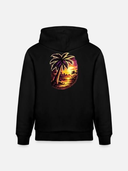 Palmiers au Neon Sunset Zoopy - Sweat à capuche bio CRUISER Stanley/Stella Unisexe - noir