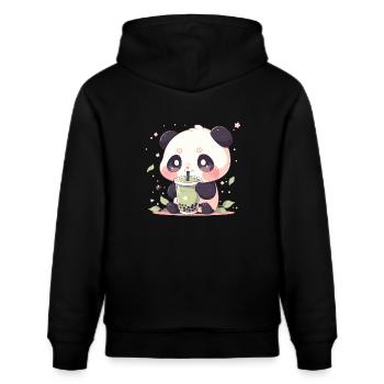 Kawaii Panda trinkt Boba Bubble Tea Chibi - Stanley/Stella Unisex Bio-Hoodie CRUISER  - Schwarz - Hinten - Alina (178cm)