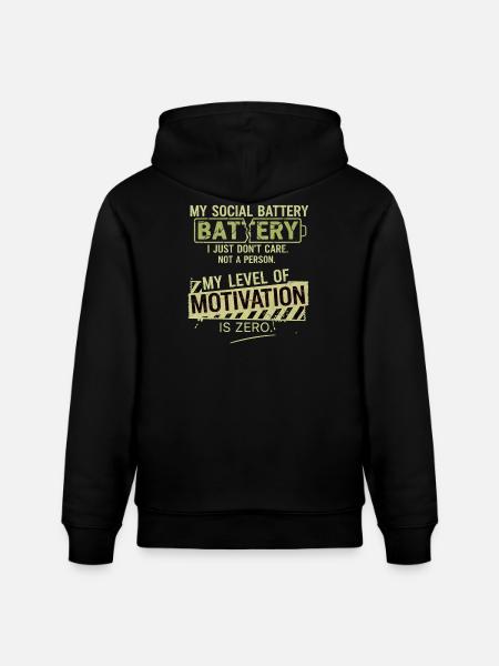 Zero Motivation Social Battery - Stanley/Stella CRUISER Unisex Organic Hoodie - black