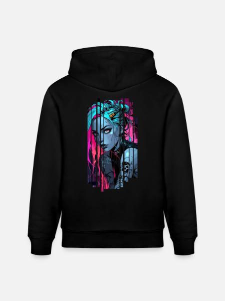 Neonblaues Cyber-Mädchen - Stanley/Stella Unisex Bio-Hoodie CRUISER - Schwarz