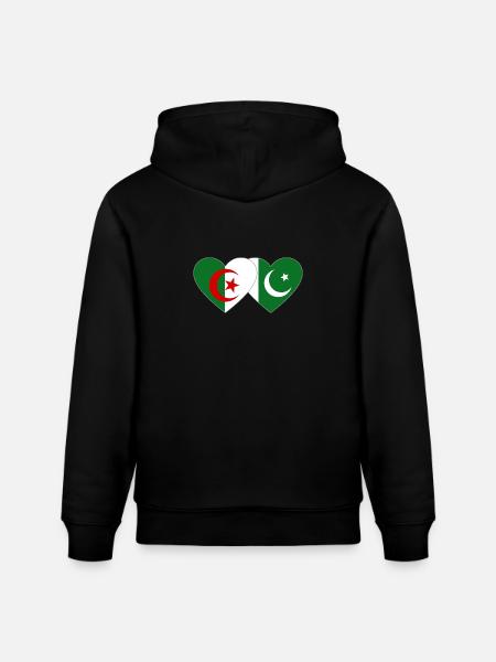 Algeria Pakistan Flag Heart - Stanley/Stella CRUISER Unisex Organic Hoodie - black