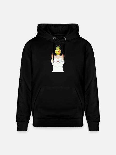 Munter kat med ananas – Tropisk dyredesign - Stanley/Stella CRUISER økologisk unisex-hoodie - sort