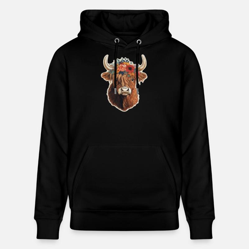 Bovins Highland avec fleurs - Sweat à capuche bio CRUISER Stanley/Stella Unisexe - noir