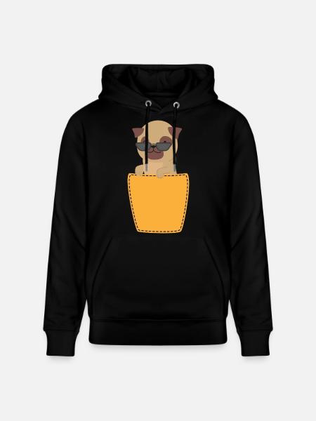 Pug with sunglasses in breast pocket - Stanley/Stella CRUISER Unisex Organic Hoodie - black