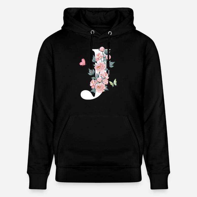 Lettre j fleurs rose - Sweat à capuche bio CRUISER Stanley/Stella Unisexe - noir