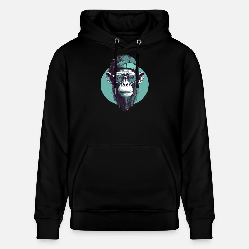Singe hipster cool avec lunettes et casquette - Sweat à capuche bio CRUISER Stanley/Stella Unisexe - noir