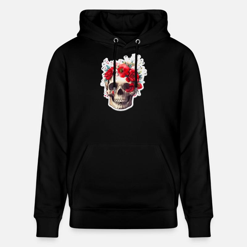 Crâne à fleurs rouges - Sweat à capuche bio CRUISER Stanley/Stella Unisexe - noir