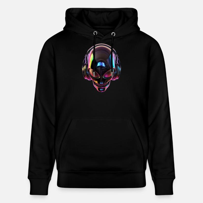 Schwarzer Alien-Kopf mit Kopfhörern - Stanley/Stella Unisex Bio-Hoodie CRUISER  - Schwarz