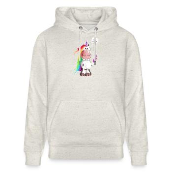 Einhorn grinst sich ein ab - Stanley/Stella Unisex Bio-Hoodie CRUISER  - Beige meliert - Vorne - Alina (178cm) & Michal (187cm)