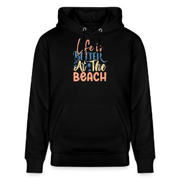 Life is Better At The Beach - Stanley/Stella CRUISER Unisex Organic Hoodie - black - Front - Alina (178cm) & Michal (187cm)