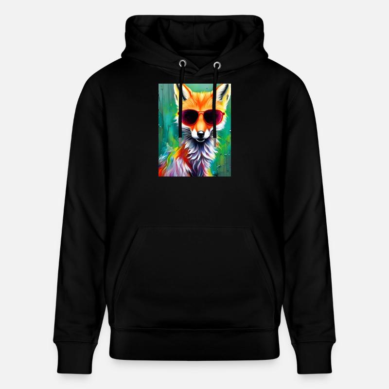 Neonfuchs mit roter Sonnenbrille - Stanley/Stella Unisex Bio-Hoodie CRUISER  - Schwarz