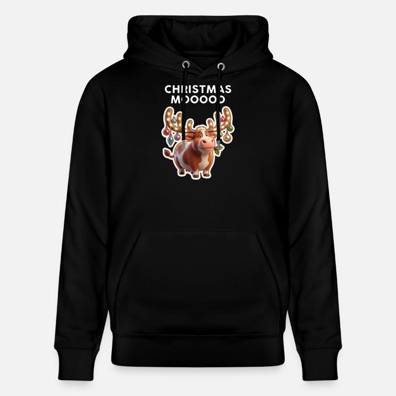 Weihnachtskuh mit Leuchtornamenten - Stanley/Stella Unisex Bio-Hoodie CRUISER  - Schwarz