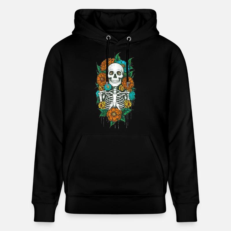 Squelette floral 2 - Sweat à capuche bio CRUISER Stanley/Stella Unisexe - noir