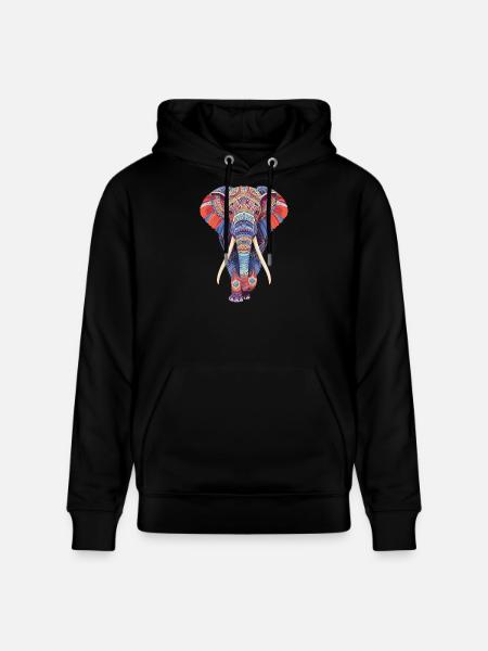 Elephant mandala walking frontally in colorful look - Stanley/Stella CRUISER Unisex Organic Hoodie - black