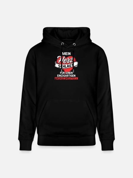 Heart beats for a firefighter - Stanley/Stella CRUISER Unisex Organic Hoodie - black