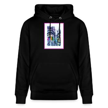 Urban style Aquarell, abstrakt  - Stanley/Stella Unisex Bio-Hoodie CRUISER  - Schwarz - Vorne - Alina (178cm) & Michal (187cm)