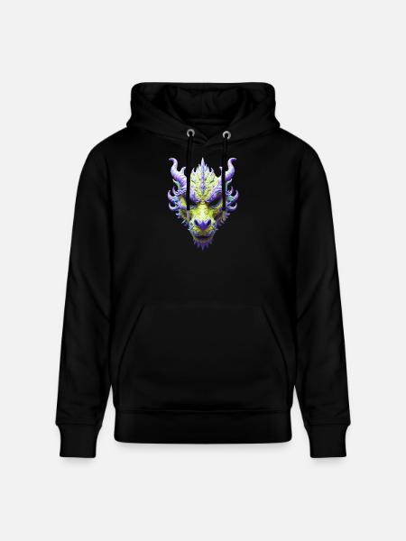 Aurora Green Dragon Mask - Stanley/Stella CRUISER Unisex Organic Hoodie - black