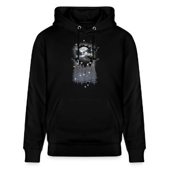 Halloween Wald Krähen Raben mystisch Mond - Stanley/Stella Unisex Bio-Hoodie CRUISER  - Schwarz - Vorne - Alina (178cm) & Michal (187cm)