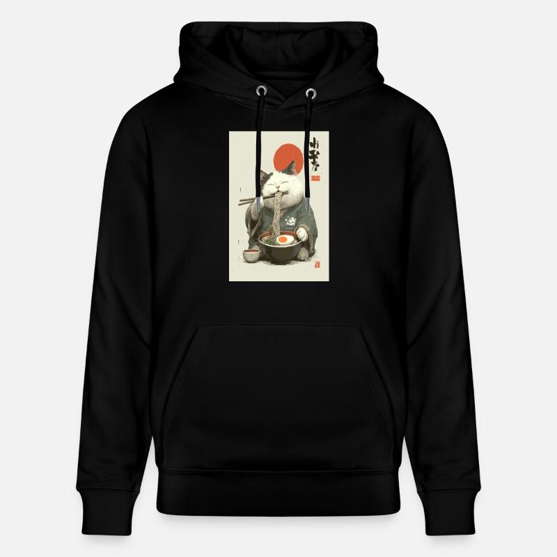 Samurai-Katze schlürft Ramen - Stanley/Stella Unisex Bio-Hoodie CRUISER  - Schwarz